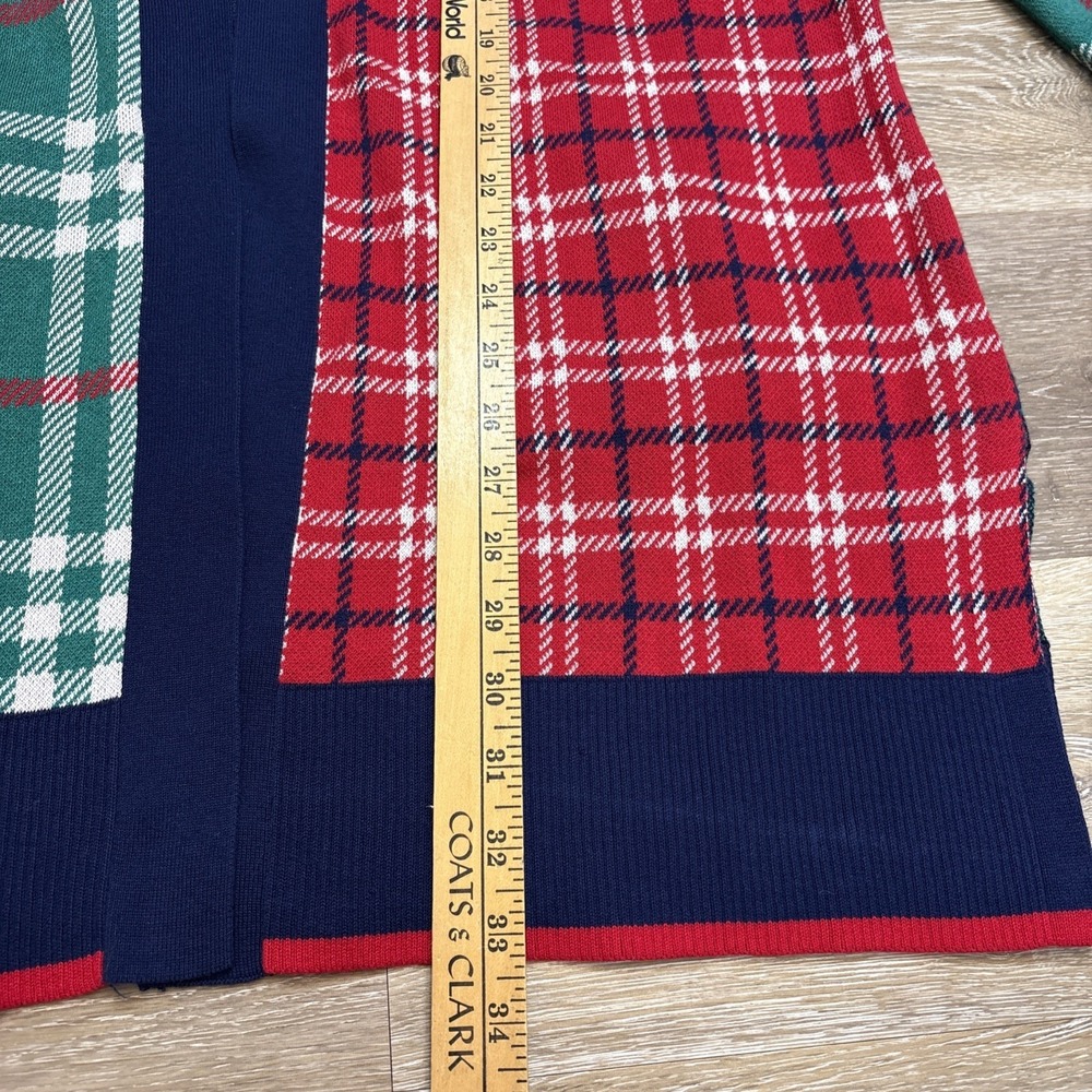 Lands' End Sweater Cotton Sz L 14-16 Red Green Open Cardigan Pockets Christmas - Picture 7 of 7